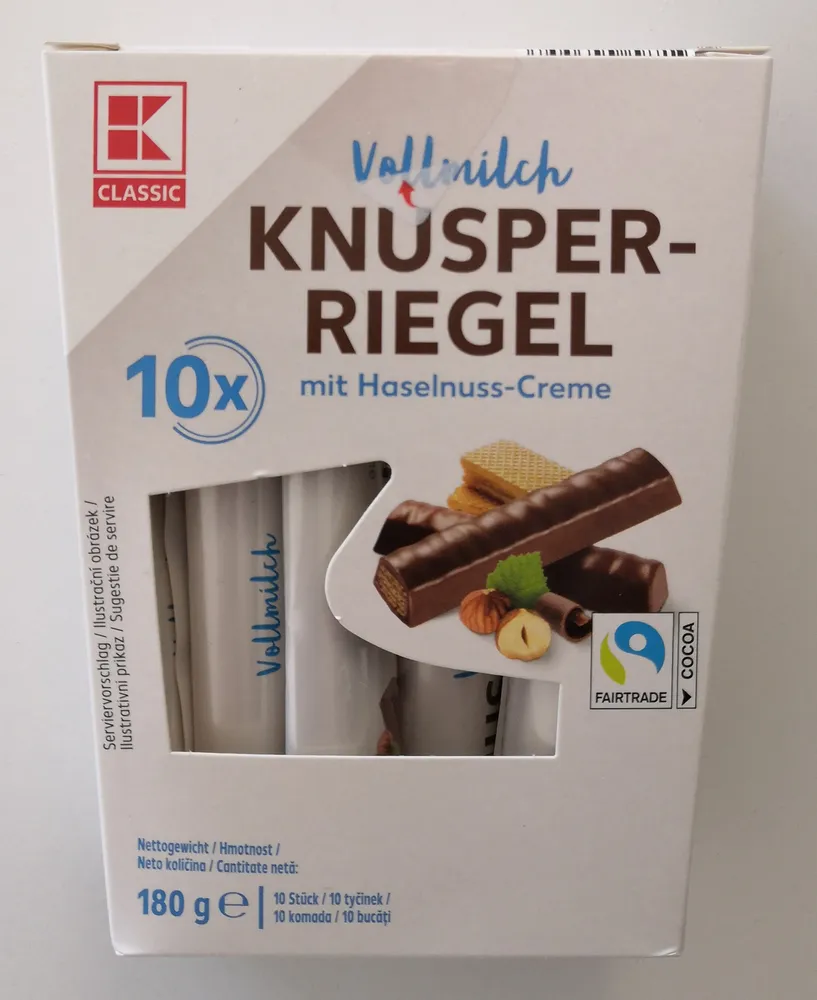 Vollmilch Knusperriegel mit Haselnuss-Creme