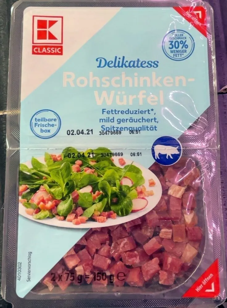 Delikates Roh Schinken Würfel 30 % weniger Fett