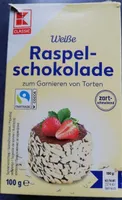Raspelschokolade, weiße. Zum Garnieren von Torten