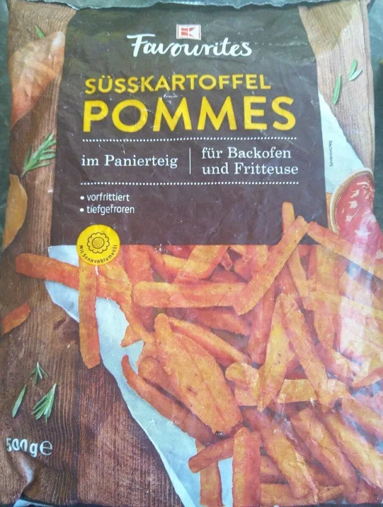 Süsskartoffelpommes im Panierteig