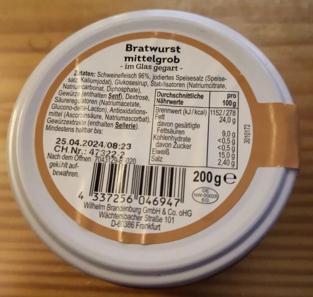 Bratwurst im Glas mittelgrob
