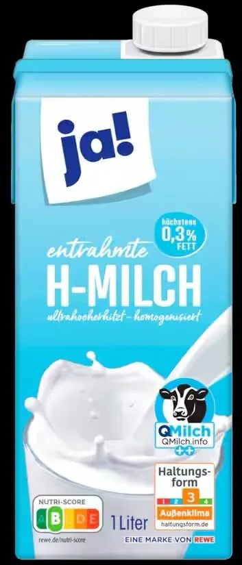 entrahmte H-MILCH höchstens 0,3% FETT