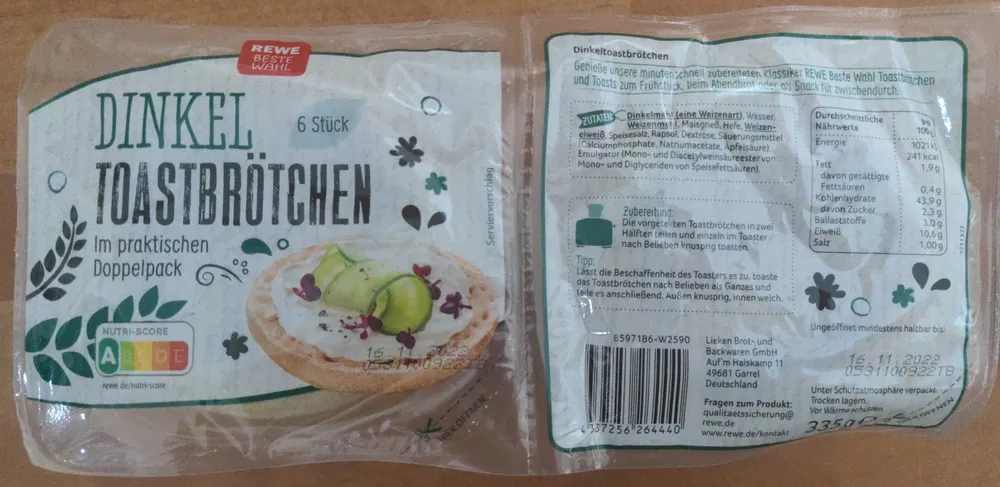 Dinkel Toastbrötchen