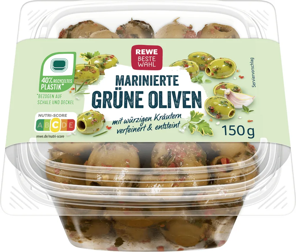 Marinierte Grüne Oliven mit würzigen Kräutern verfeinert