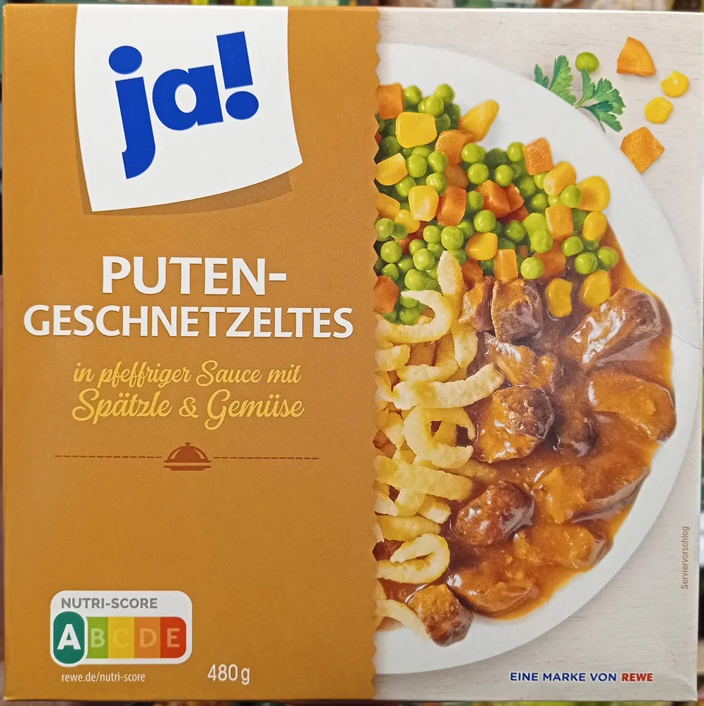 ja! Puten-Geschnetzeltes in pfeffriger Sauce mit Spätzle und Gemüse 4337256528979