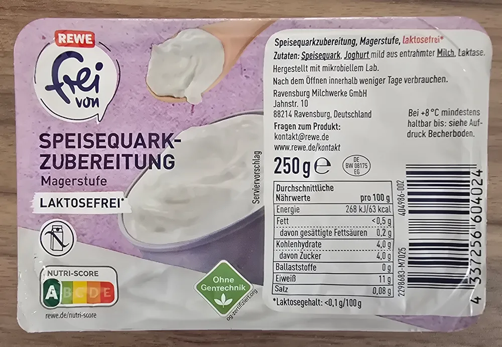 SPEISEQUARKZUBEREITUNG Magerstufe LAKTOSEFREI