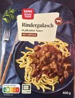 Rindergulasch mit Spätzle in pikanter Sauce 4337256640190 Rindergulasch in pikanter Sauce mit Eierteigwaren