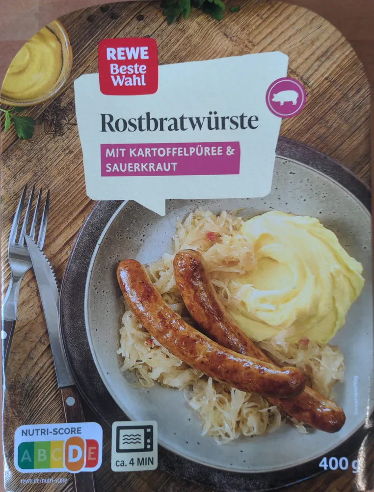 Rostbratwürste mit Kartoffelpüree & Sauerkaraut