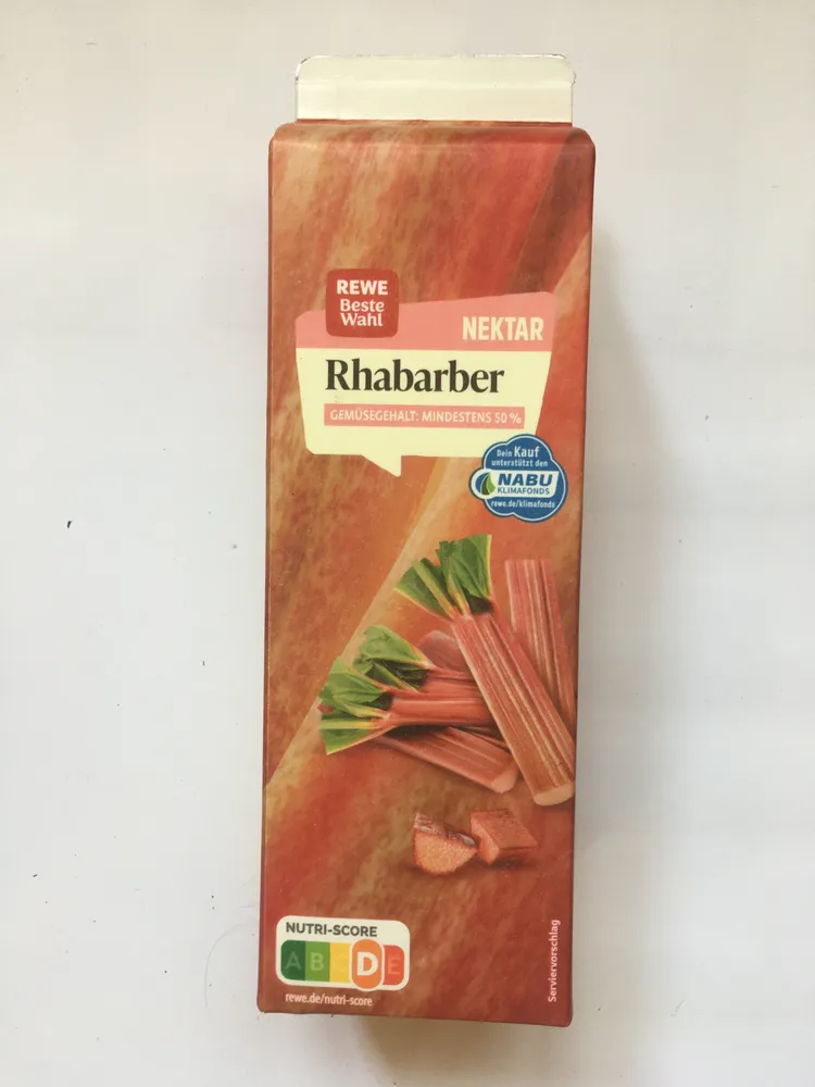 Rhabarber Nektar. Gemüsegehalt: mindestens 50%