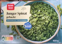 Junger Spinat gehackt erntefrisch tiefgefroren