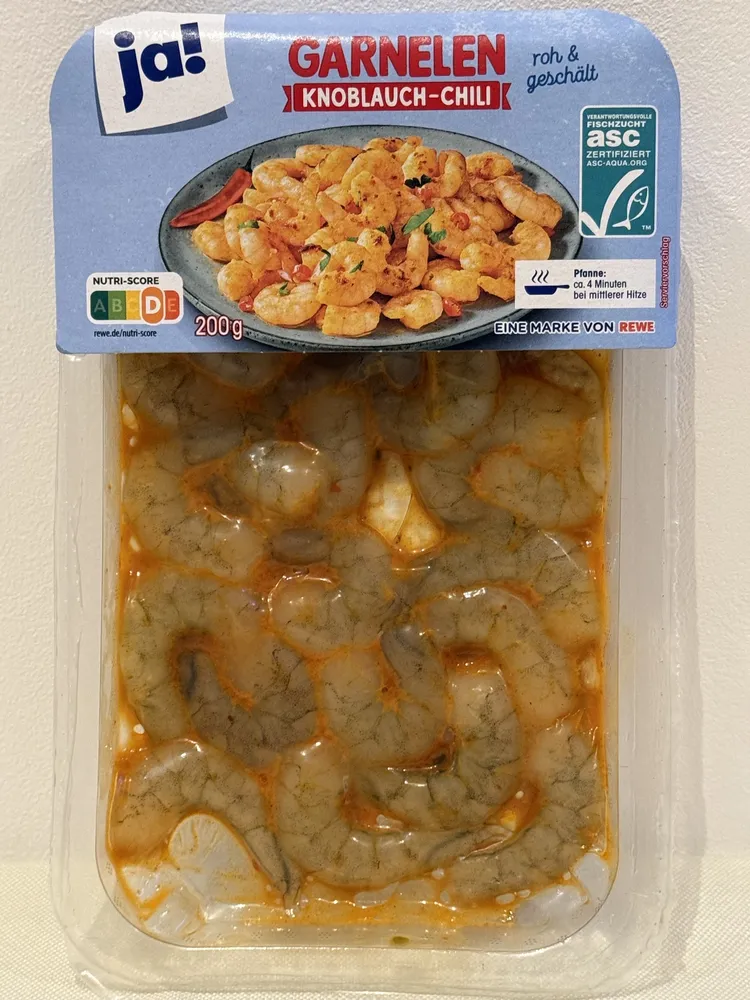 Garnelen, roh, geschält, entdarmt, mit Knoblauch-Chili-Marinade
