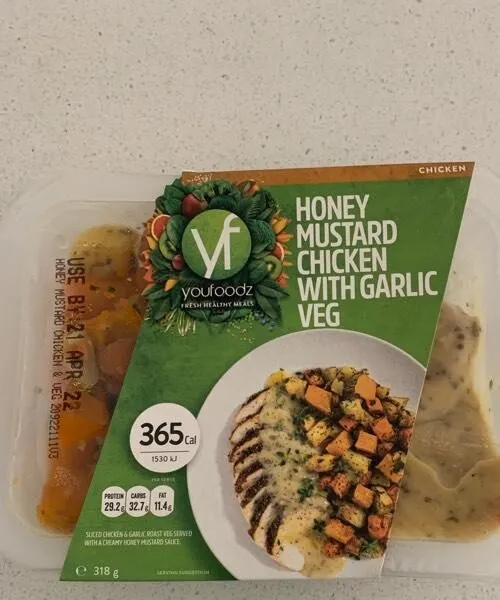Honey mustard chicken with garlic veg