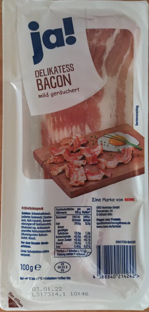Delikatess Bacon mild geräuchert