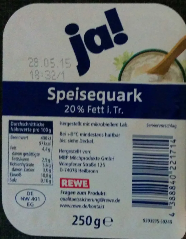 Speisequark 20 % Fett i. Tr.