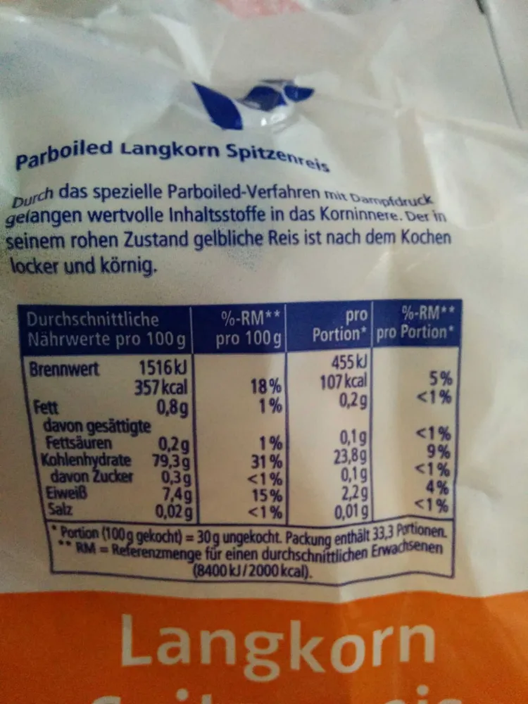 Langkorn Spitzenreis kochfest