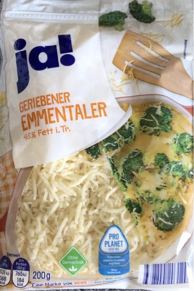 Ja! Geriebener Emmentaler 45% Fett