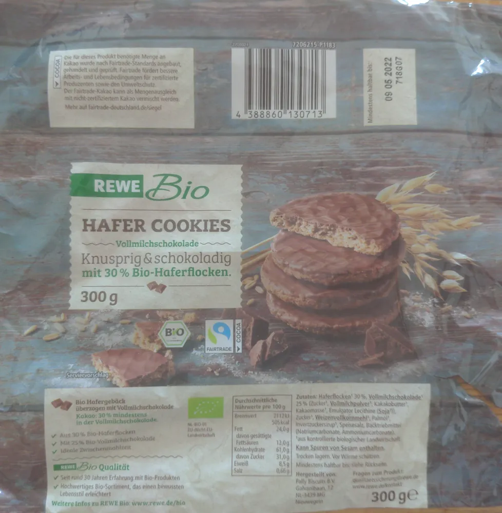 Hafer Cookies Vollmilchschokolade mit 30% Haferflocken