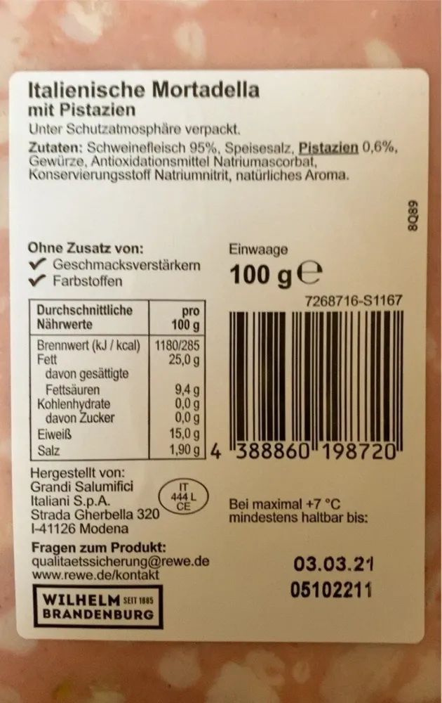 Italienische Mortadella mit Pistazien