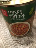 Linseneintopf mit Würstchenscheiben