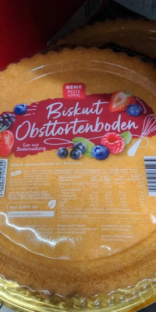 Biskuit Obsttortenboden