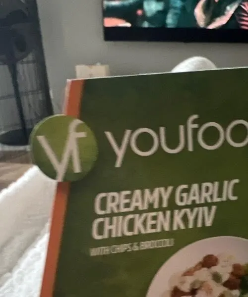 Creamy garlic chicken Kyiv with chips & broccoli