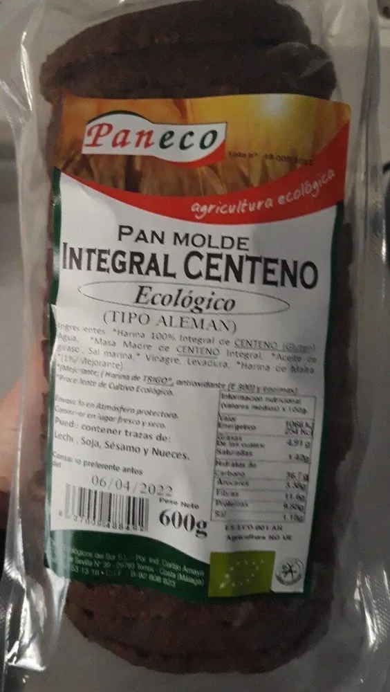 Pan de molde integral de centeno
