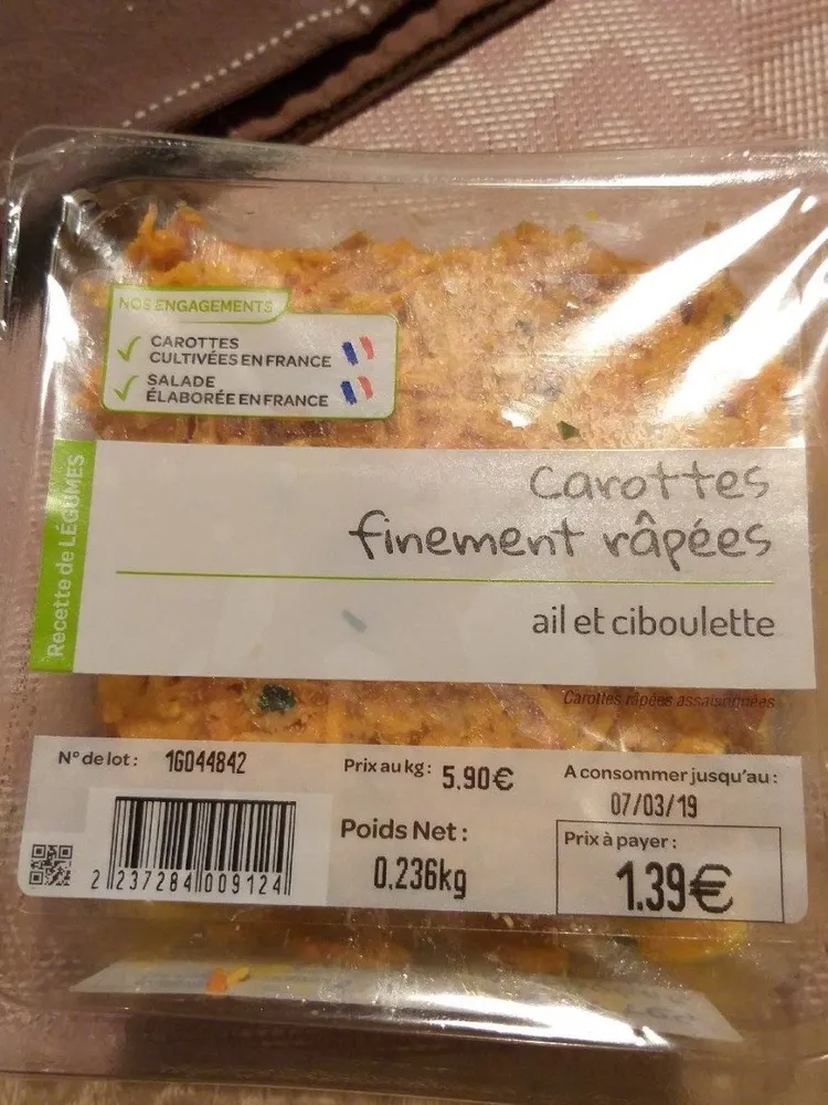 Carottes finement râpées