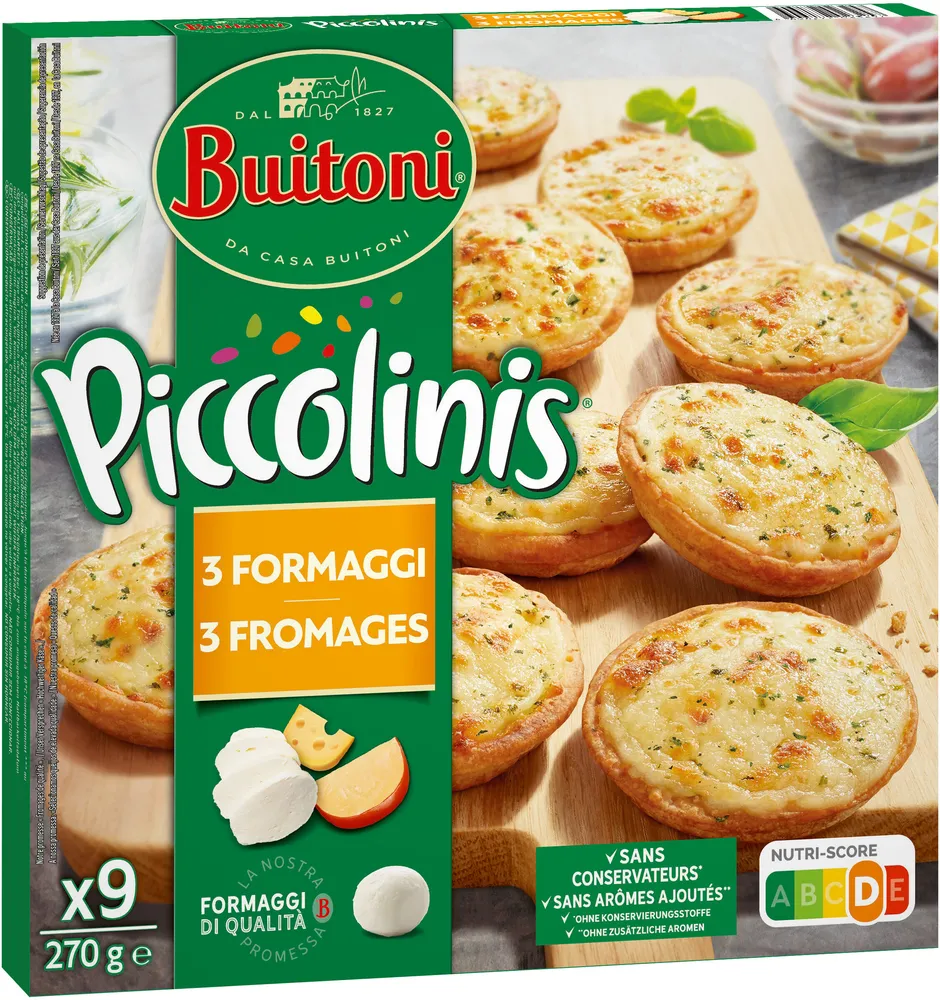 BUITONI PICCOLINIS mini-pizzas surgelées 3 Formaggi 270g (9 pièces)