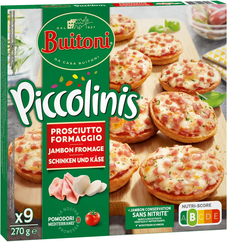 BUITONI PICCOLINIS mini-pizzas surgelées Jambon Fromage 270 g (9 pièces)