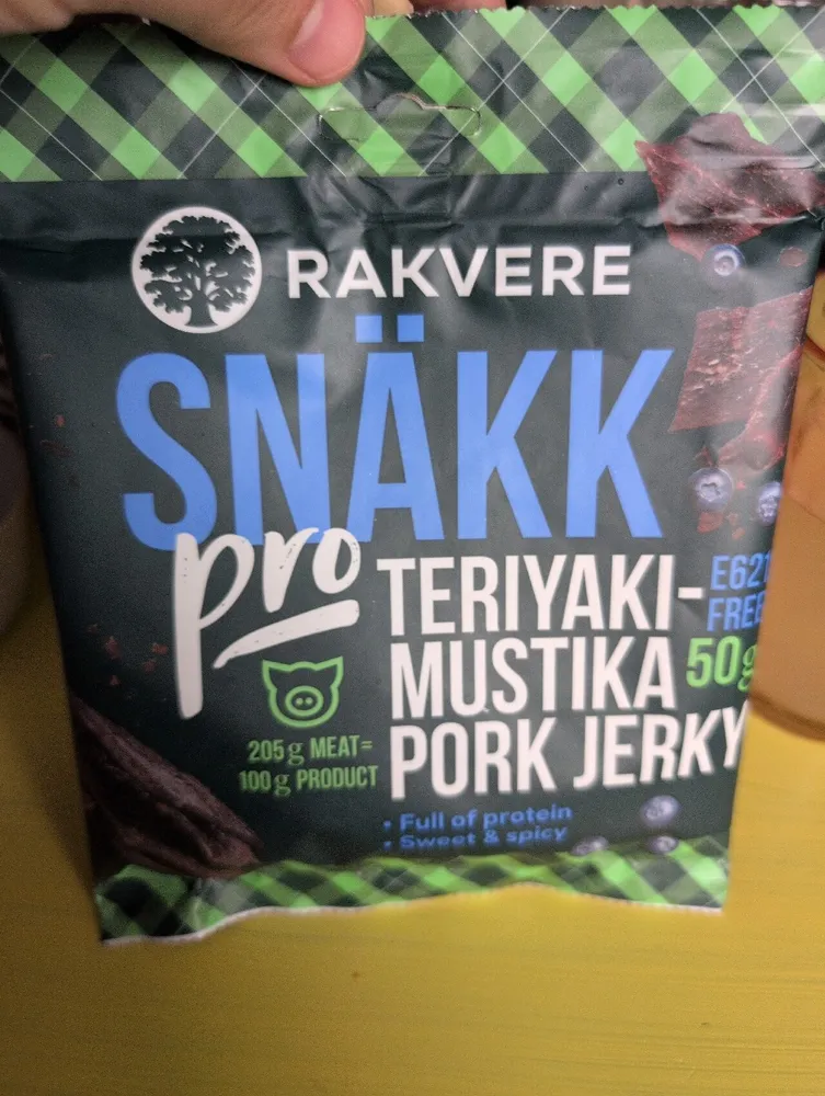 Teriyaki-mustika pork jerky