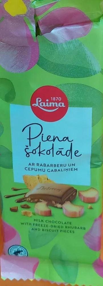 Piena šokolāde ar rabarberu un cepumu gabaliņiem