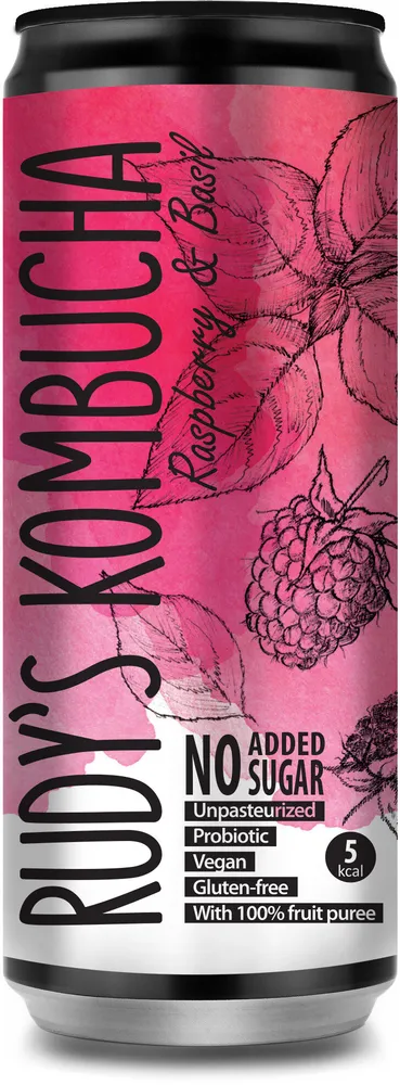 Rudy's Kombucha Raspberry & Basil
