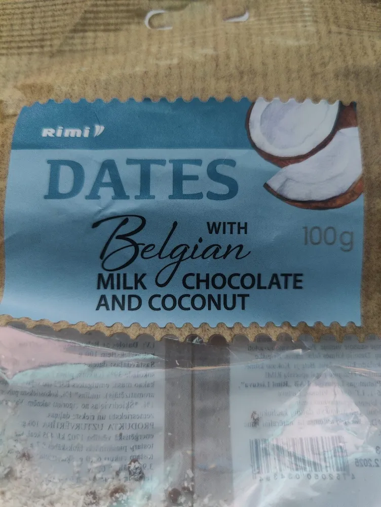 Dates with belgian milk chocolate and coconut