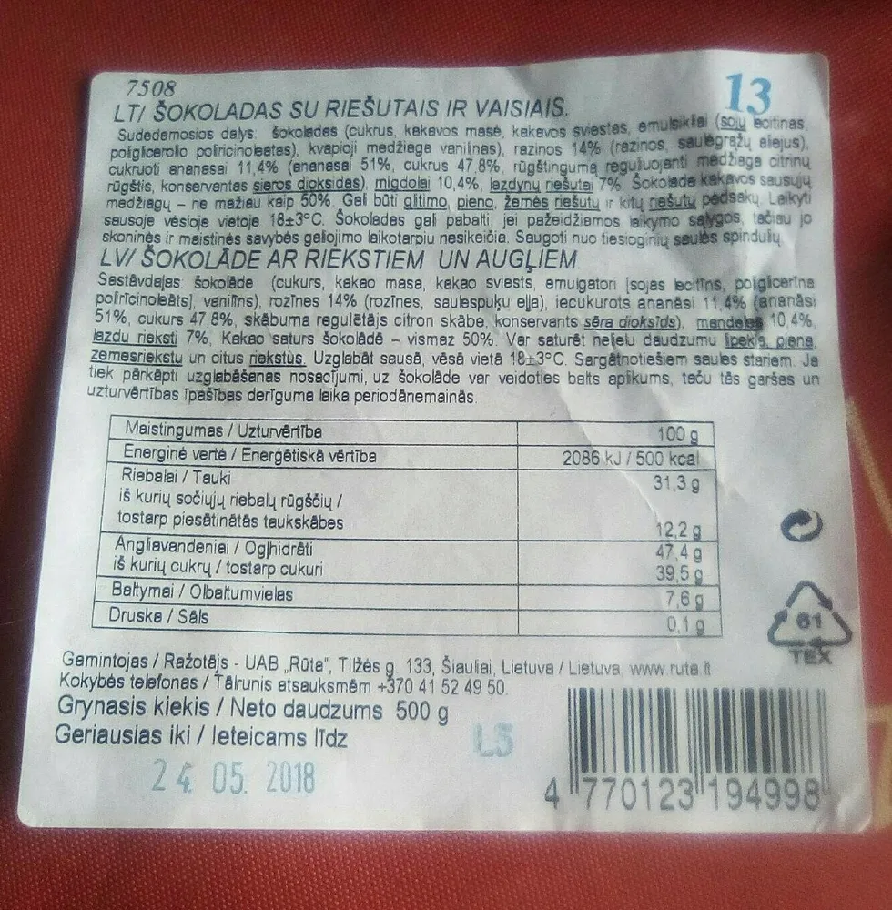 Chocolate With Nuts And Fruits,