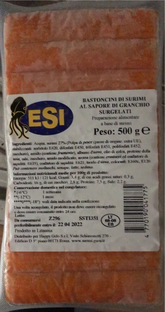 Bastoncini di surimi al sapore di granchio surgelati