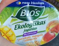 ekologiškas jogurtas su persikais mangais ir sėlenomis