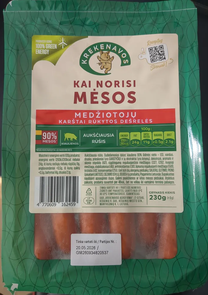 Medžiotojų karštai rūkytos dešrelės