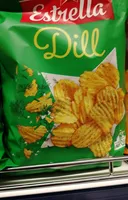 Crinkle cut potato chips with the taste of dill
