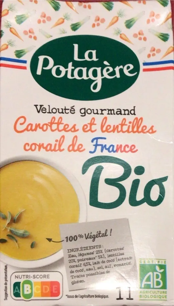 Velouté gourmand carottes et lentilles corail