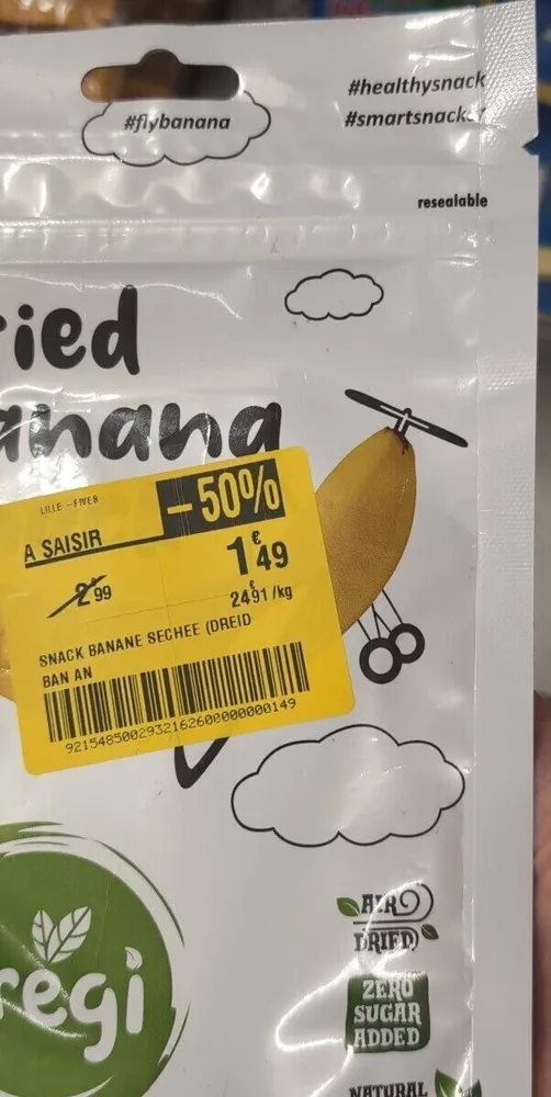 Dried banana snack