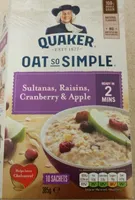 Quaker oat so simple sultanas raisins cranberry apple