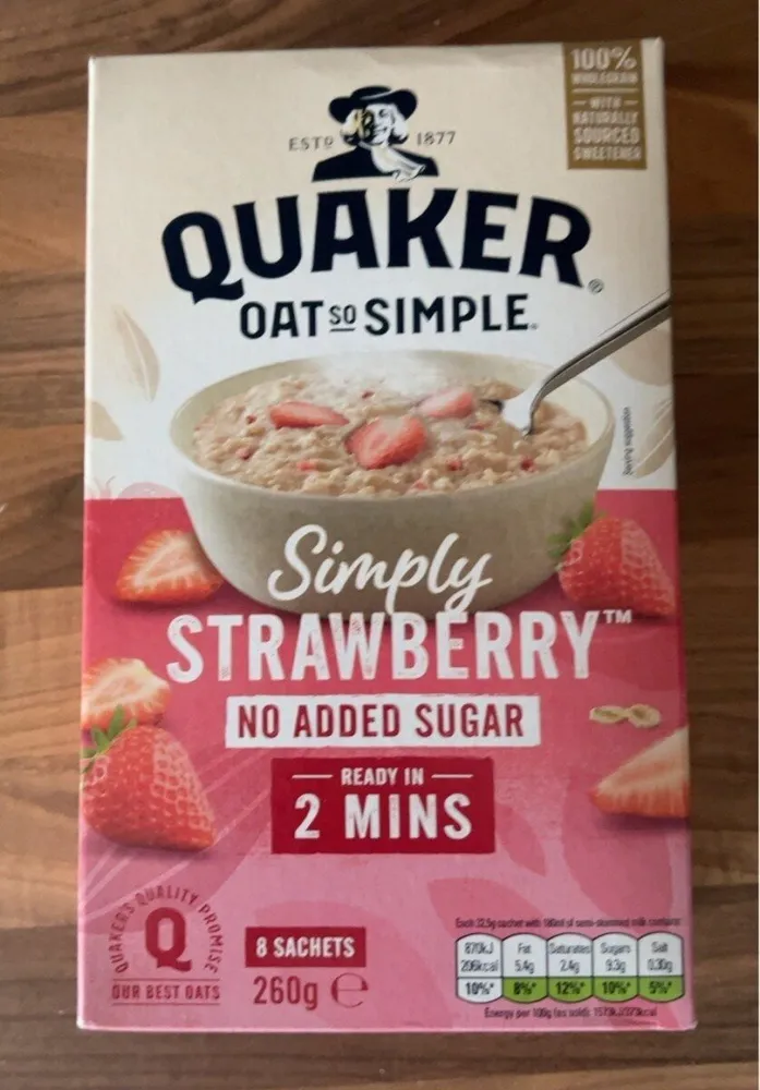 Simply strawberry no added sugar oatmeal With Milk