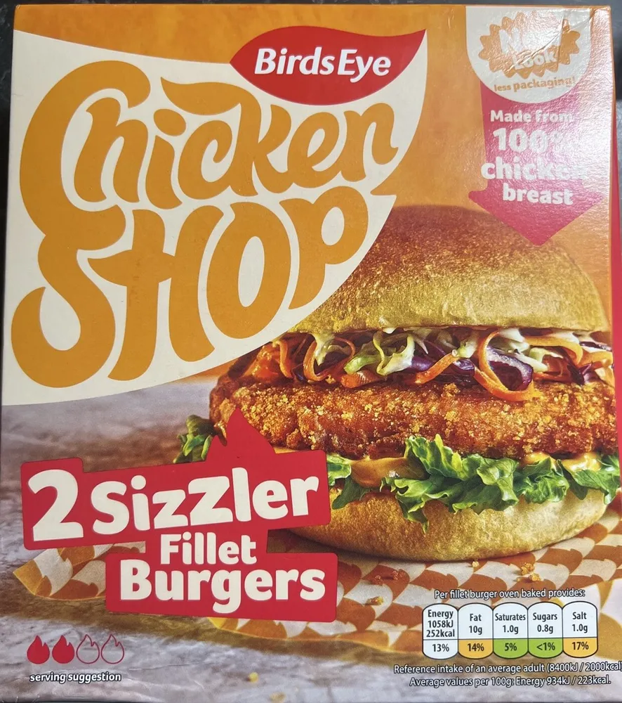 Chicken shop sizzler fillet burgers