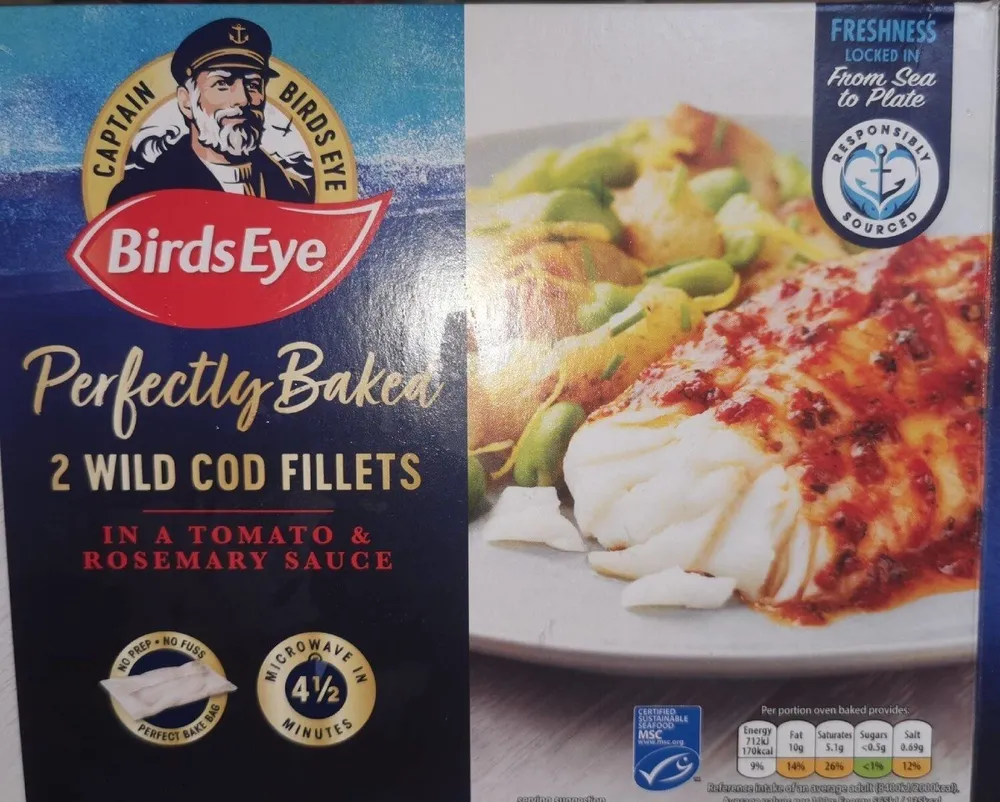 Perfectly baked wild cod fillets in a tomato and rosemary sauce