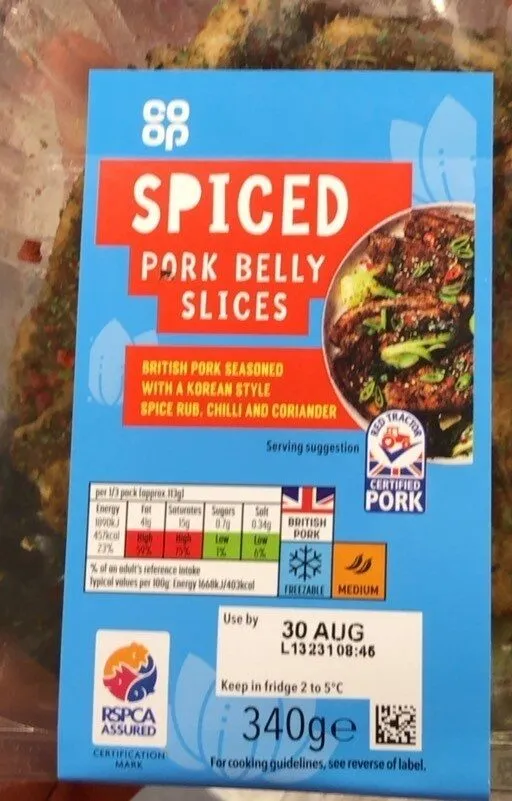 Spiced porked belly slices