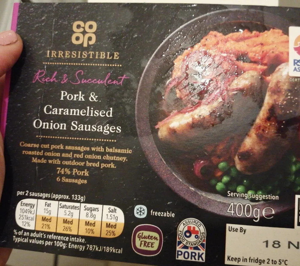 Pork and caramelised onion sausages