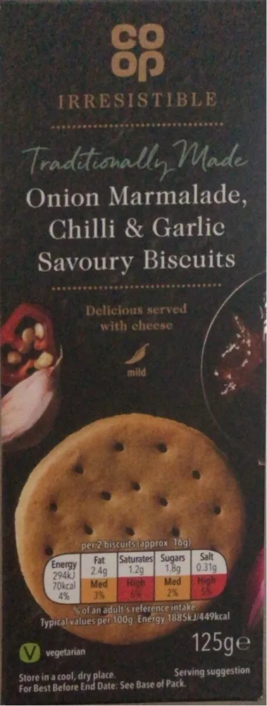 Onion marmalade,chilli & garlic savoury biscuits