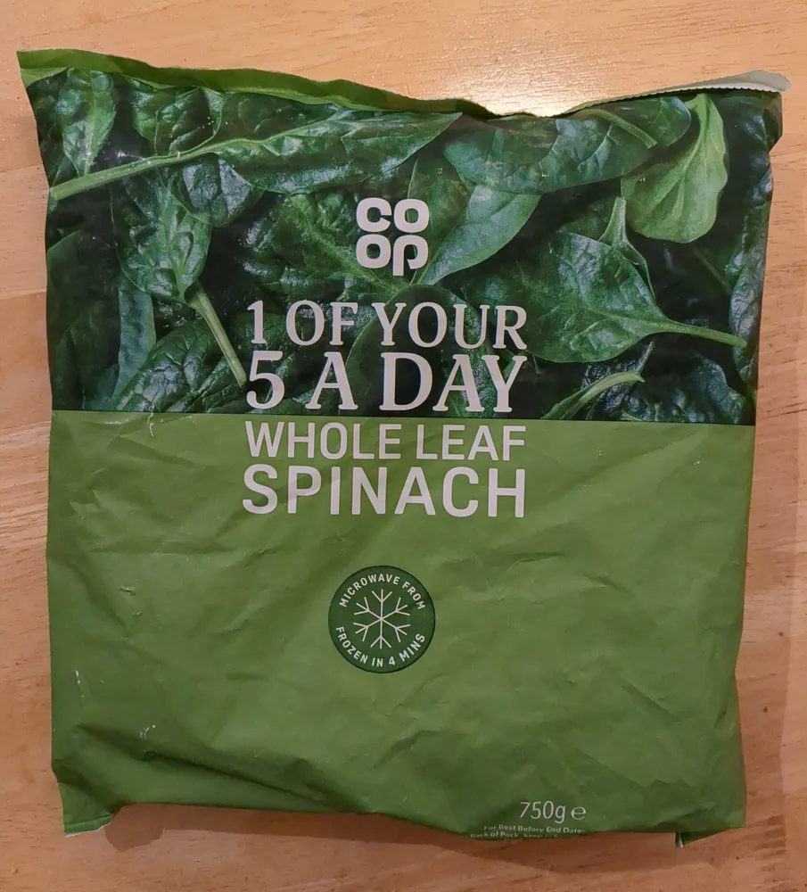 Frozen whole leaf spinach