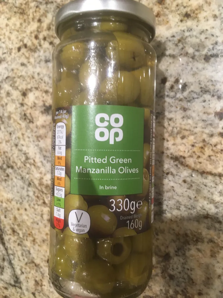 Pitted green Manzanilla olives
