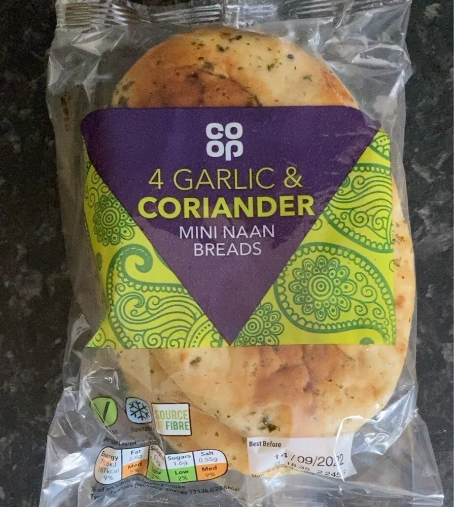 Garlic and coriander mini naan breads